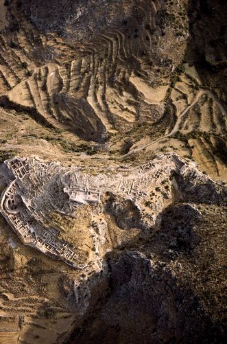 Aerial of Mycanae Ruins, Mycanae Greece